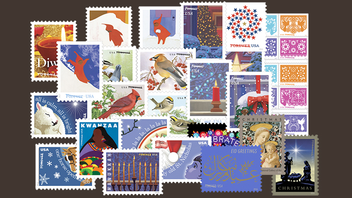 Collage of holiday stamps