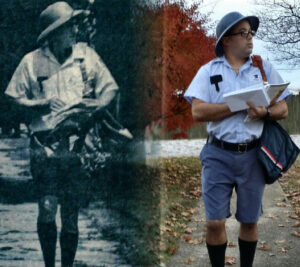 Side by side recreation of letter carriers from 1970s and today