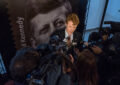 Congressman Joe Kennedy surrounded by TV news crews