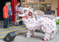 Performers dressed as lions greet the ceremony participants.