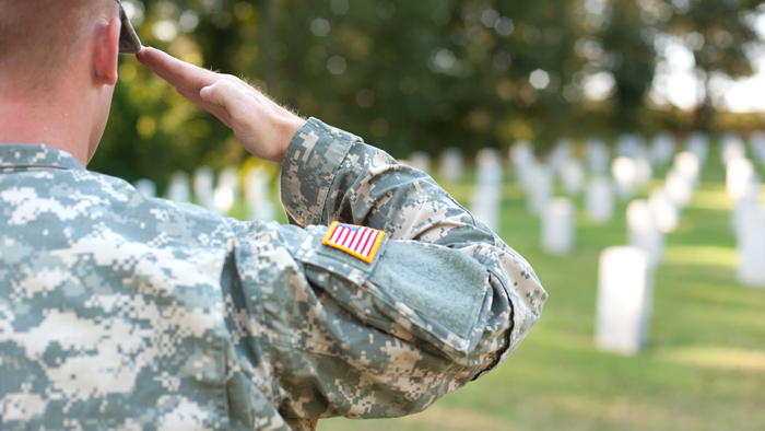 Soldier salutes graves