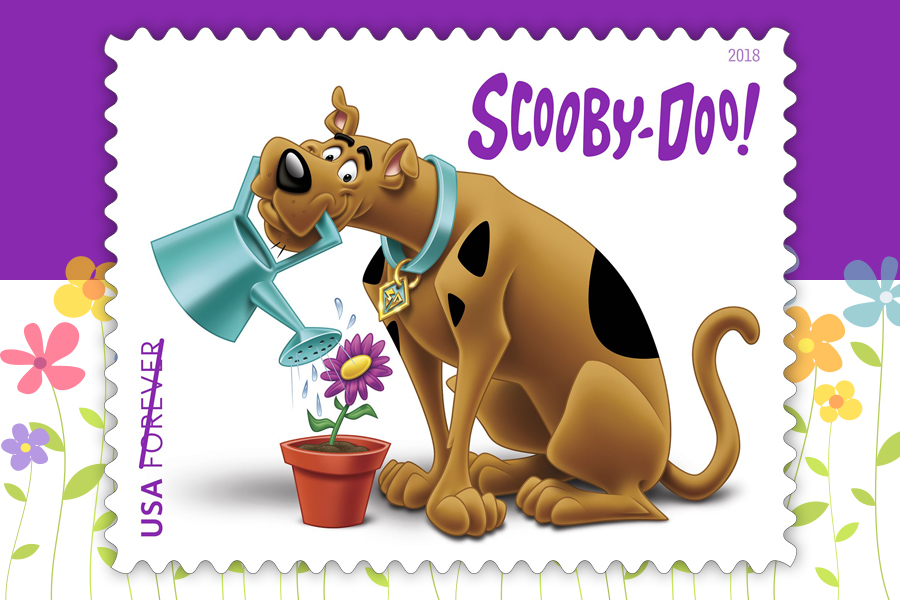 Scooby-Doo stamp on purple background