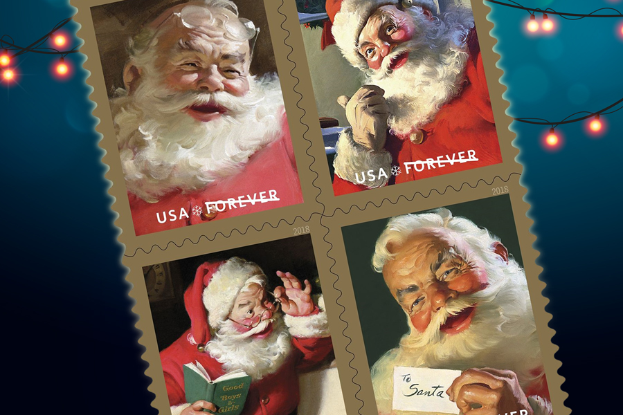 Four stamps showing Santa Claus paintings