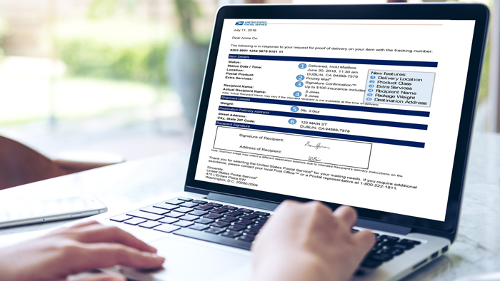 USPS Tracking page on a laptop