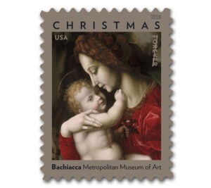 Stamp showing Italian painting of Mary and the Christ child