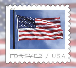 Stamp showing U.S. flag waving in breeze