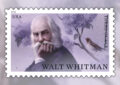 Stamp showing illustration of Walt Whitman looking pensive