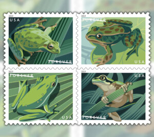 Stamps showing illustrations of frogs