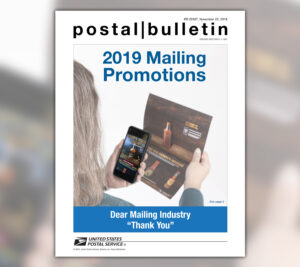 Postal Bulletin customer showing woman looking at mailing