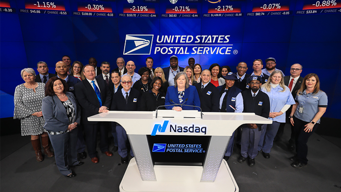 Postmaster General Megan J. Brennan at the Nasdaq stock exchange