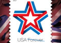 Stamp showing red, white and blue star