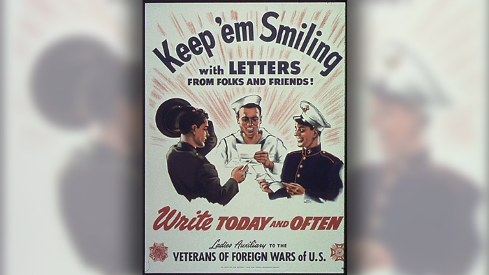 World War II-era poster about writing to U.S. troops