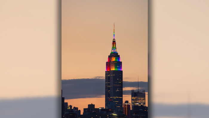 The Empire State Building is illuminated with rainbow colors for LGBT Pride Month