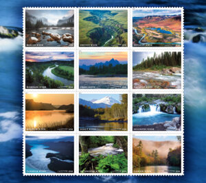 Stamp sheet showing rivers