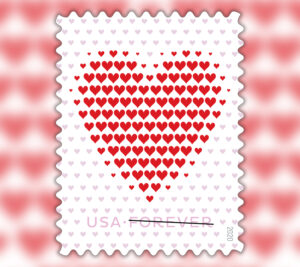 Stamp showing colorful heart illustration