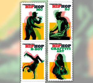 4 stamps showing hip-hop imagery
