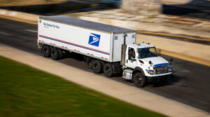 USPS tractor trailer truck.