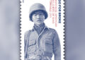 Stamp showing Japanese American soldier