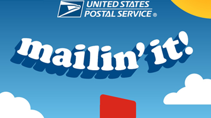 The logo for the USPS podcast displaying the words Mailing It and mailbox with its flag raised