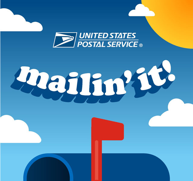 The logo for the USPS podcast displaying the words Mailing It and mailbox with its flag raised