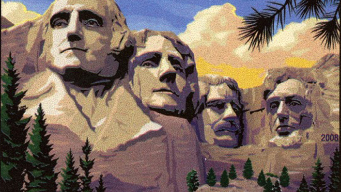 A U.S. Postal Service stamp featuring Mount Rushmore
