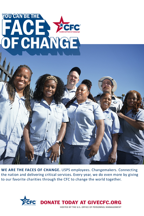 A Combined Federal Campaign poster that shows smiling postal workers