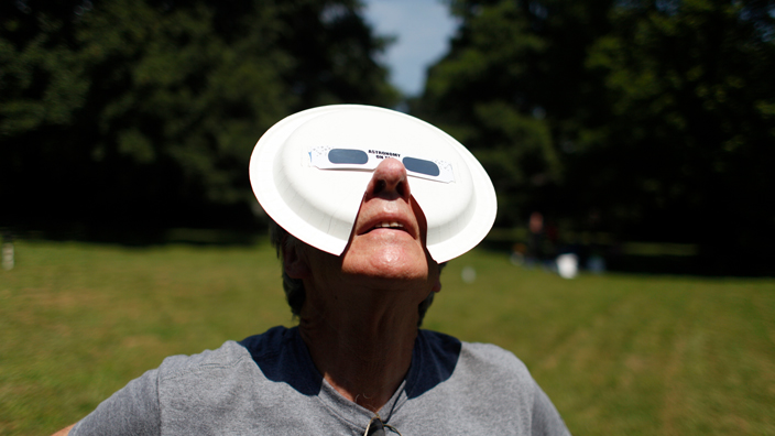 A man observing the total solar eclipse on Aug. 21, 2017