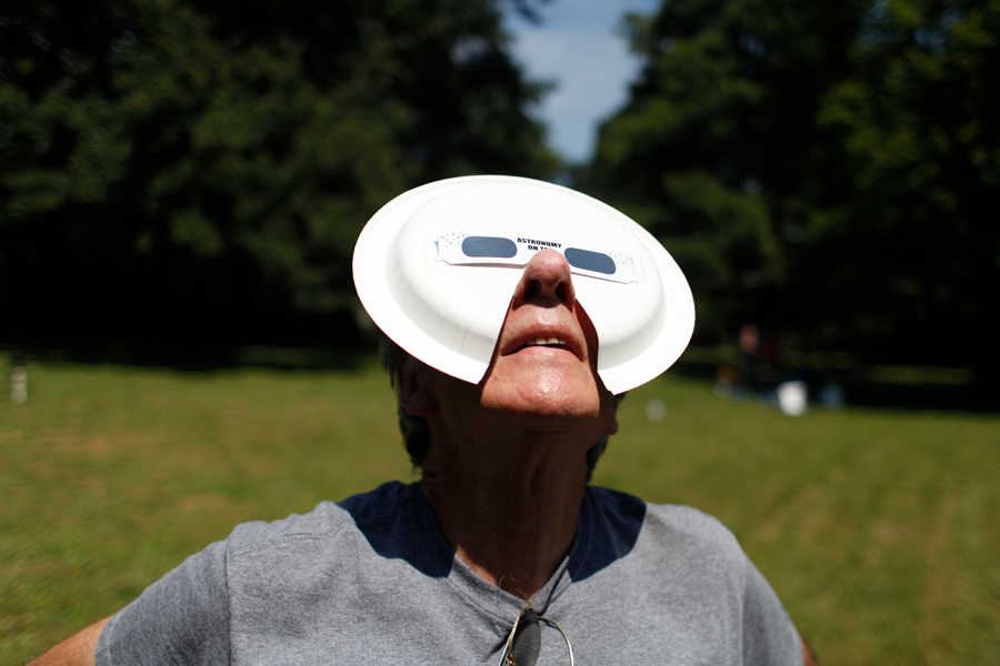 A man observing the total solar eclipse on Aug. 21, 2017