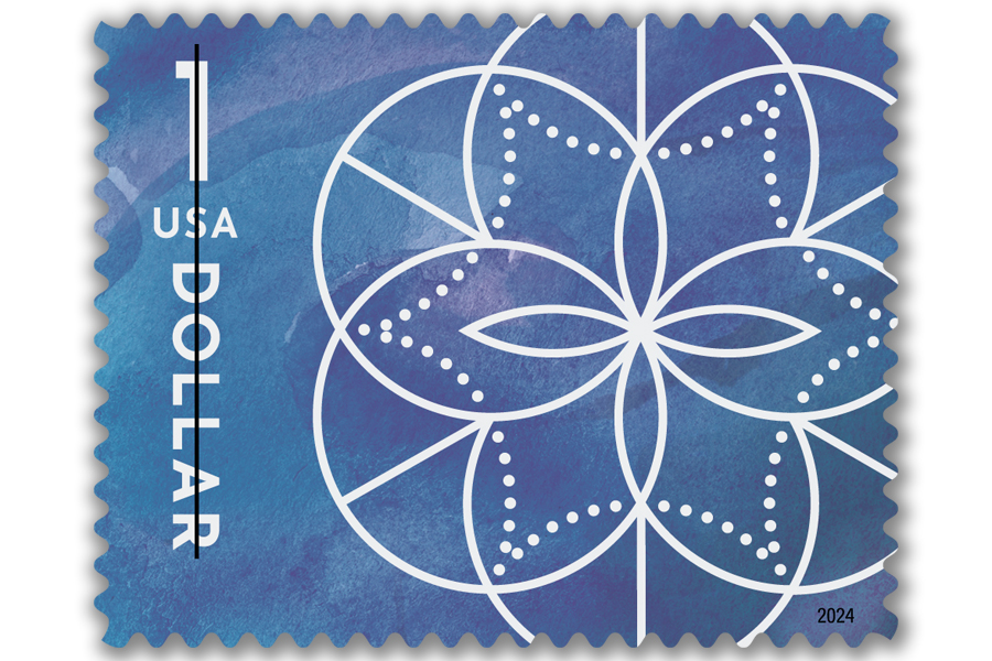 The new Floral Geometry stamp featuring a series of overlapping circles, ovals and triangles