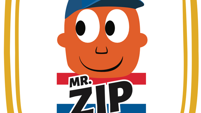 A color drawing of the Mr. ZIP character wearing a blue USPS cap