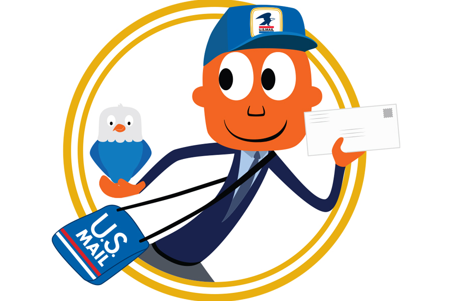 Illustration of a mail carrier holding an eagle