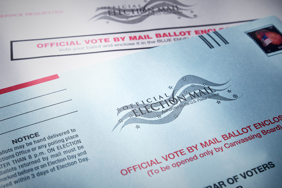 A stamped envelope indicating an official vote by mail ballot