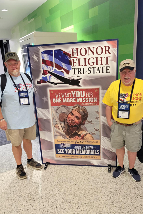 Jay Schild, left, Ohio 2 District labor relations manager, accompanies John Bloom, a U.S. Army veteran, on a recent honor flight to Washington, DC.