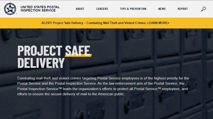 The Postal Inspection Service's website section on Project Safe Delivery