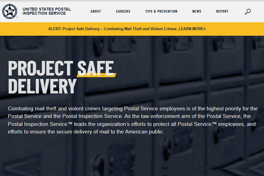 The Postal Inspection Service's website section on Project Safe Delivery