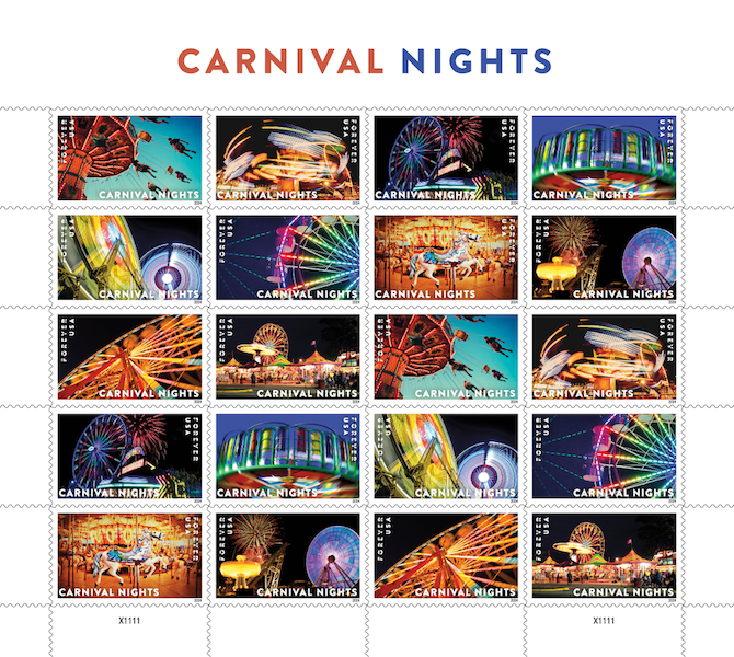 The USPS Carnival Nights stamp pane