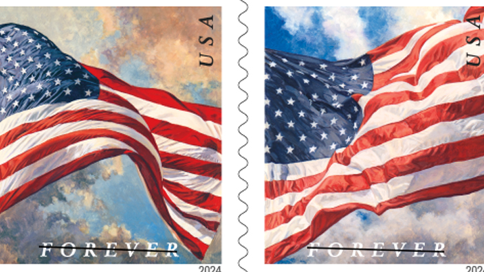 A pane of U.S. Flags stamps