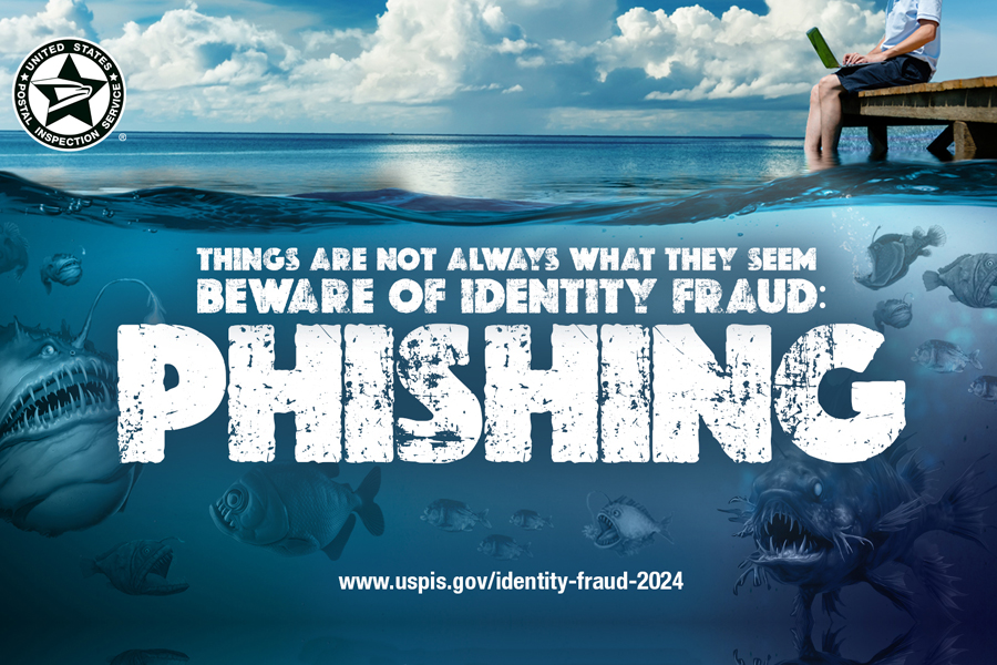 Graphic that shows the word phishing underwater