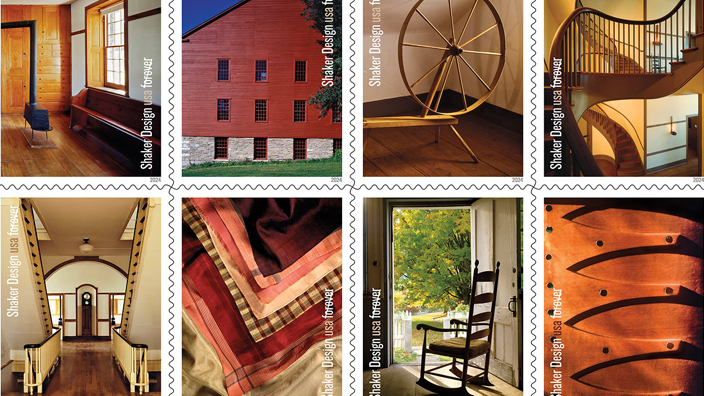 The pane of 12 USPS Shaker Design stamps