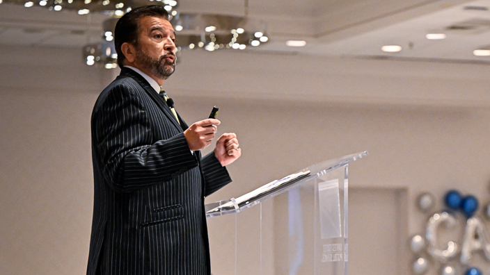 Eduardo H. Ruiz Jr., West-Pac Area vice president, speaks at a California 1 District career conference recently.