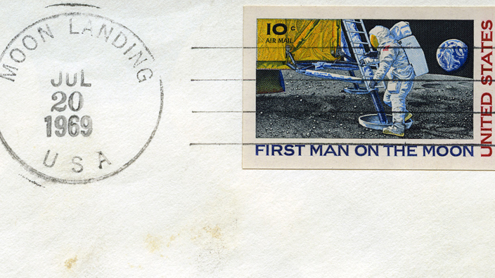 The “moon cover” bearing the July 20, 1969, postmark. (Courtesy of the National Postal Museum, Smithsonian Institution)