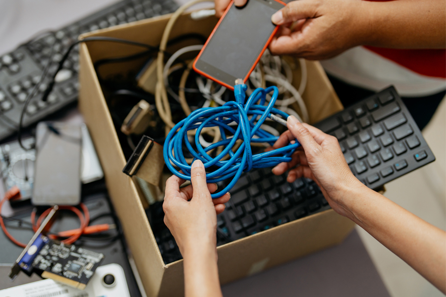 A box of outdated computer equipment