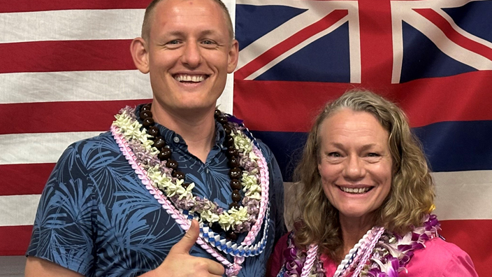 Puunene, HI, Postmaster Chris Harris, left, and his mother, Kihei, HI, Postmaster Michelle Almeida