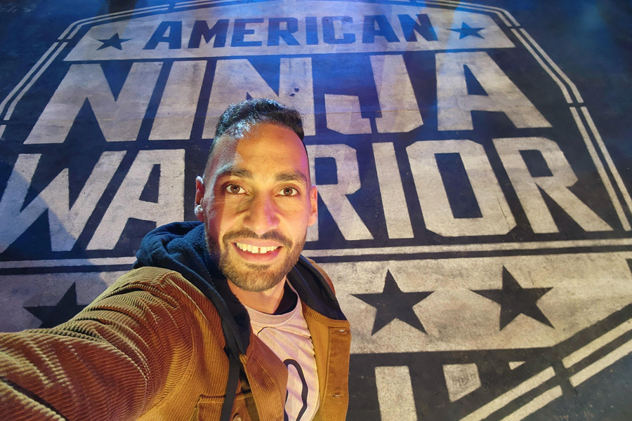 Ahmed Amin, an Orlando, FL, distribution operations supervisor, on the set of NBC’s “American Ninja Warrior.”