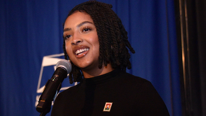 Vocalist Anyah Nancy performs at the Postal Service’s Kwanzaa stamp ceremony on Sept. 25.