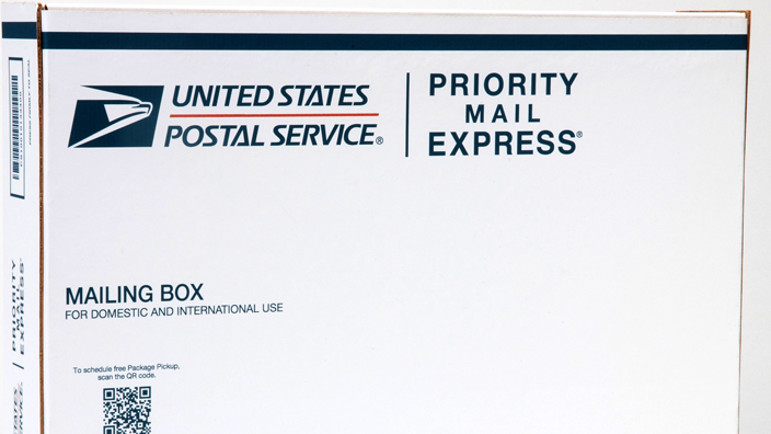 A USPS Priority Mail Express box