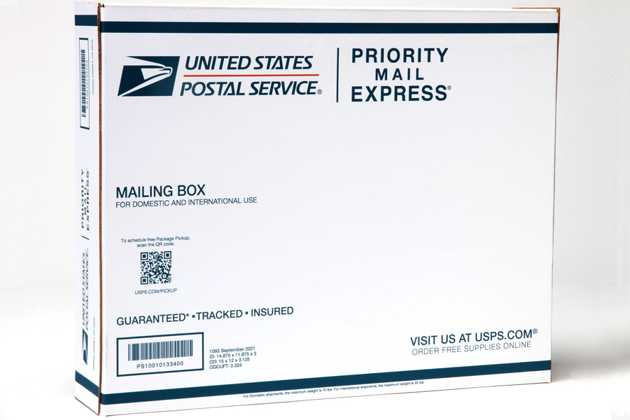 A USPS Priority Mail Express box