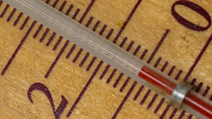 A close-up image of a vintage thermometer