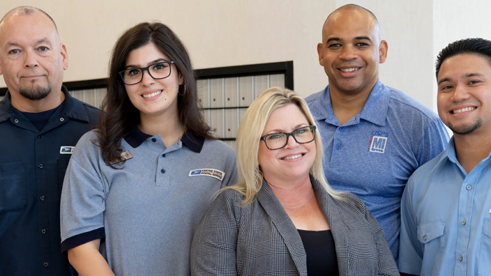 The employees who appear in the Blippi video include, from left, Ernie Martinez, Anyssa Hinojos, Jamie Wright, Christopher Nance and Andrew Villanueva.