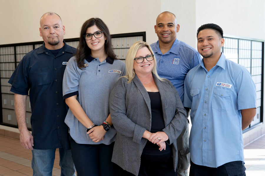 The employees who appear in the Blippi video include, from left, Ernie Martinez, Anyssa Hinojos, Jamie Wright, Christopher Nance and Andrew Villanueva.